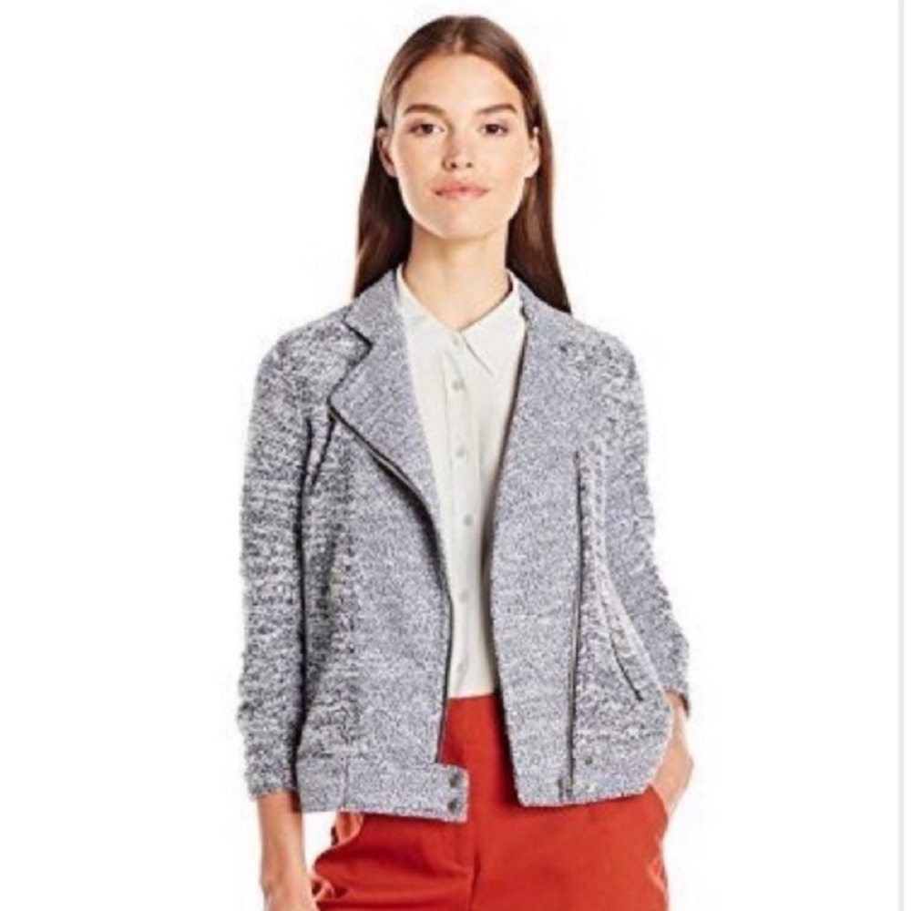 Lucky Brand Marled Knit Moto Jacket Boucle L